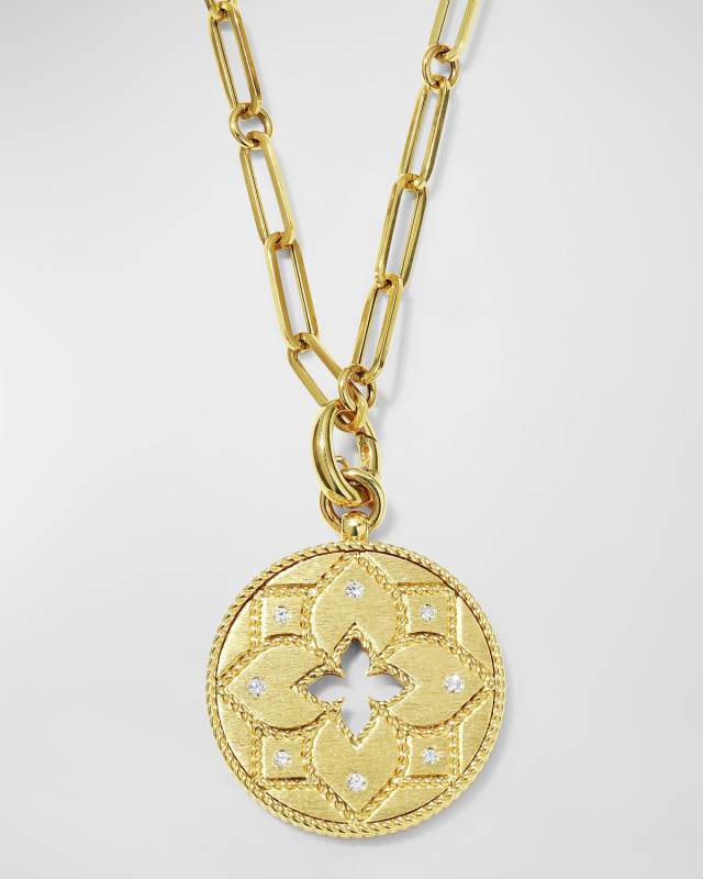 Venetian Princess 18k Diamond Open Flower Paperclip Pendant Necklace